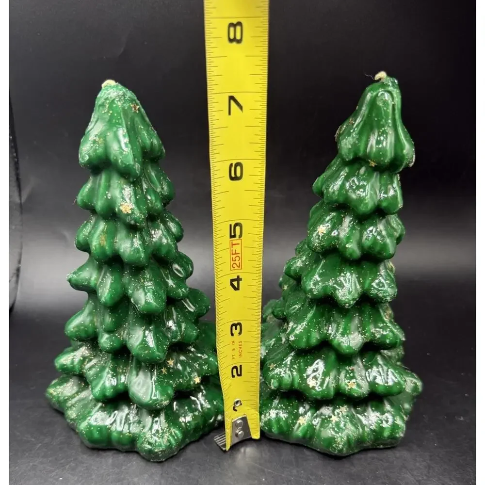 VTG Gurley 2 Green Christmas Tree Candles Gold Stars Holiday Decor 8